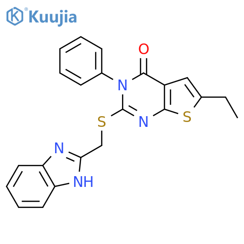 2-{(1H-1,3-benzodiazol-2-yl)methylsulfanyl}-6-ethyl-3-phenyl-3H,4H-thieno2,3-dpyrimidin-4-one structure