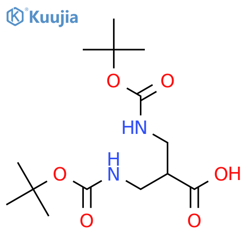3-((tert-butoxycarbonyl)amino)-2-(((tert-butoxycarbonyl)amino)methyl)propanoic acid structure