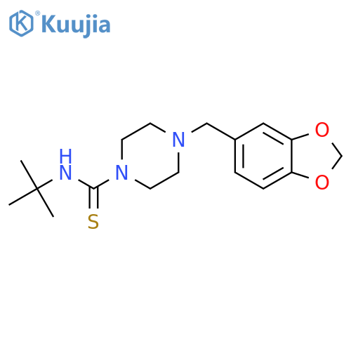 (4-(Benzo[3,4-D]1,3-dioxolan-5-ylmethyl)piperazinyl)((tert-butyl)amino)methane-1-thione structure