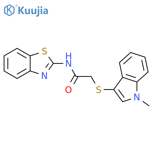 N-(1,3-benzothiazol-2-yl)-2-(1-methyl-1H-indol-3-yl)sulfanylacetamide structure