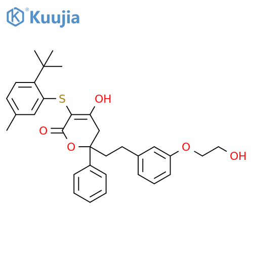 2H-Pyran-2-one,3-[[2-(1,1-dimethylethyl)-5-methylphenyl]thio]-5,6-dihydro-4-hydroxy-6-[2-[3-(2-hydroxyethoxy)phenyl]ethyl]-6-phenyl- structure