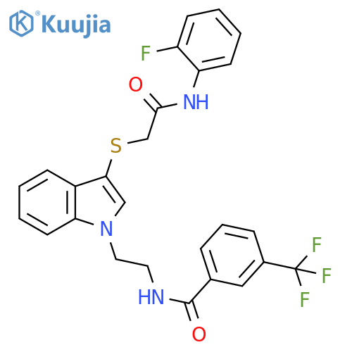 N-{2-3-({(2-fluorophenyl)carbamoylmethyl}sulfanyl)-1H-indol-1-ylethyl}-3-(trifluoromethyl)benzamide structure
