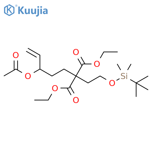 Propanedioic acid,[3-(acetyloxy)-4-pentenyl][2-[[(1,1-dimethylethyl)dimethylsilyl]oxy]ethyl]-,diethyl ester structure