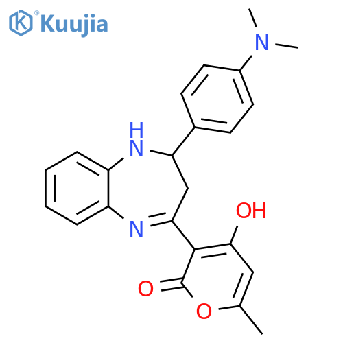 2H-Pyran-2-one,3-[2-[4-(dimethylamino)phenyl]-2,3-dihydro-1H-1,5-benzodiazepin-4-yl]-4-hydroxy-6-methyl- structure