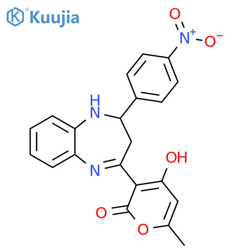 2H-Pyran-2-one,3-[2,3-dihydro-2-(4-nitrophenyl)-1H-1,5-benzodiazepin-4-yl]-4-hydroxy-6-methyl- structure