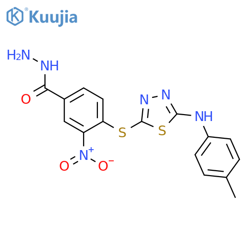 Benzoic acid,4-[[5-[(4-methylphenyl)amino]-1,3,4-thiadiazol-2-yl]thio]-3-nitro-,hydrazide structure