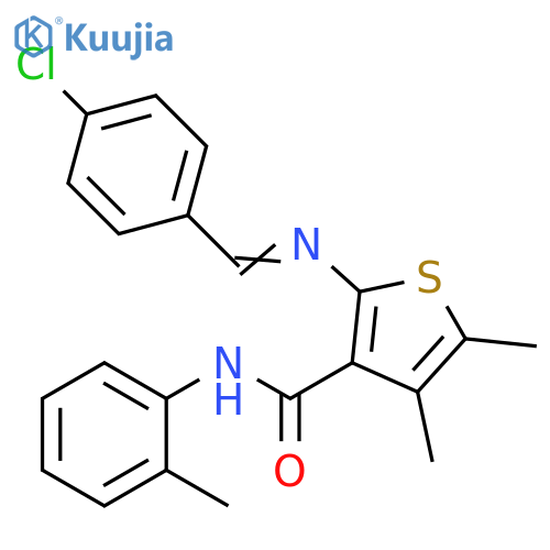 3-Thiophenecarboxamide,2-[[(4-chlorophenyl)methylene]amino]-4,5-dimethyl-N-(2-methylphenyl)- structure