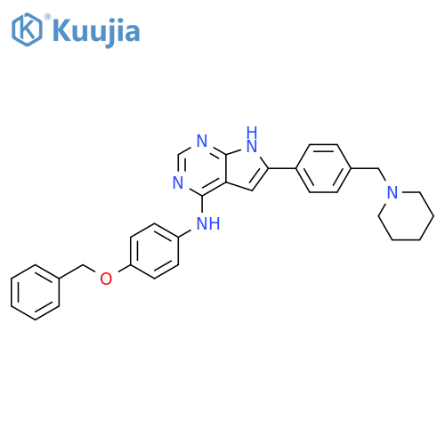 1H-Pyrrolo[2,3-d]pyrimidin-4-amine,N-[4-(phenylmethoxy)phenyl]-6-[4-(1-piperidinylmethyl)phenyl]- structure