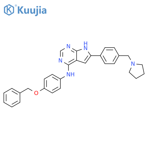1H-Pyrrolo[2,3-d]pyrimidin-4-amine,N-[4-(phenylmethoxy)phenyl]-6-[4-(1-pyrrolidinylmethyl)phenyl]- structure
