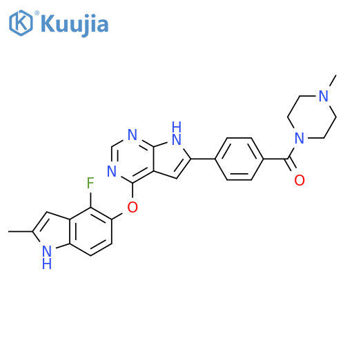Piperazine,1-[4-[4-[(4-fluoro-2-methyl-1H-indol-5-yl)oxy]-1H-pyrrolo[2,3-d]pyrimidin-6-yl]benzoyl]-4-methyl- structure