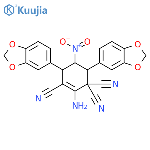 2-Cyclohexene-1,1,3-tricarbonitrile,2-amino-4,6-bis(1,3-benzodioxol-5-yl)-5-nitro- structure