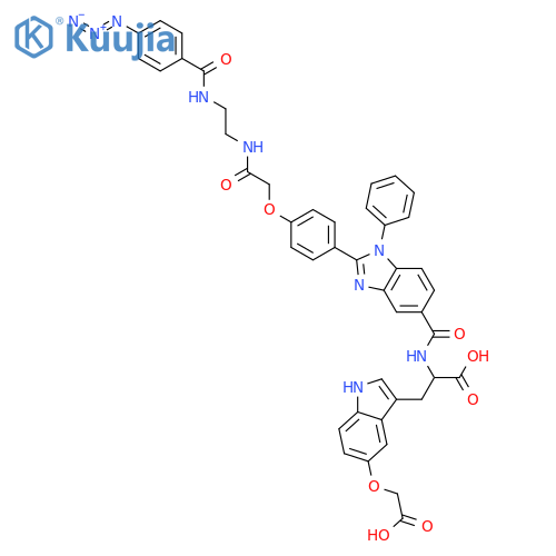 L-Tryptophan,N-[[2-[4-[2-[[2-[(4-azidobenzoyl)amino]ethyl]amino]-2-oxoethoxy]phenyl]-1-phenyl-1H-benzimidazol-5-yl]carbonyl]-5-(carboxymethoxy)- structure