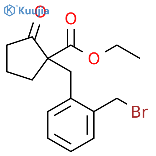 Cyclopentanecarboxylic acid, 1-[[2-(bromomethyl)phenyl]methyl]-2-oxo-,ethyl ester structure