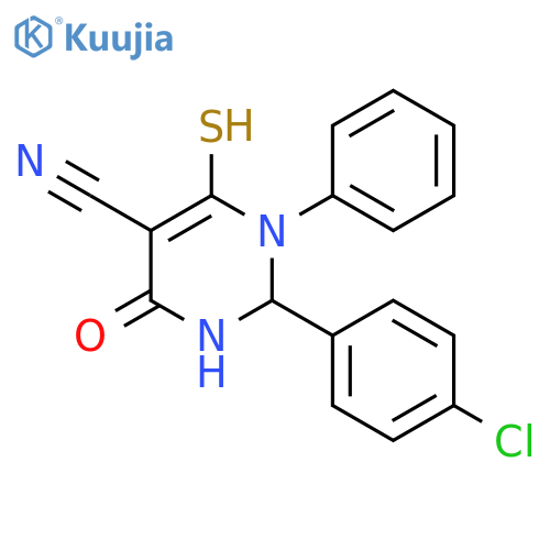 2-(4-Chloro-phenyl)-6-mercapto-4-oxo-1-phenyl-1,2,3,4-tetrahydro-pyrimidine-5-carbonitrile structure