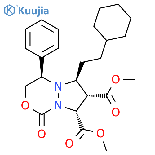 1H,6H-Pyrazolo[1,2-c][1,3,4]oxadiazine-7,8-dicarboxylic acid,6-(2-cyclohexylethyl)tetrahydro-1-oxo-4-phenyl-, dimethyl ester,(4R,6S,7S,8R)- structure