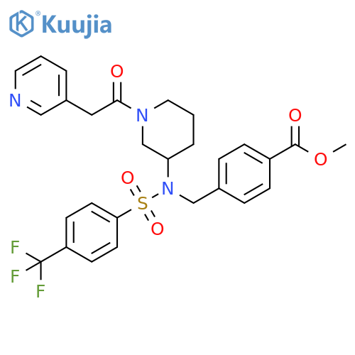 Benzoic acid,4-[[[1-(3-pyridinylacetyl)-3-piperidinyl][[4-(trifluoromethyl)phenyl]sulfonyl]amino]methyl]-, methyl ester structure