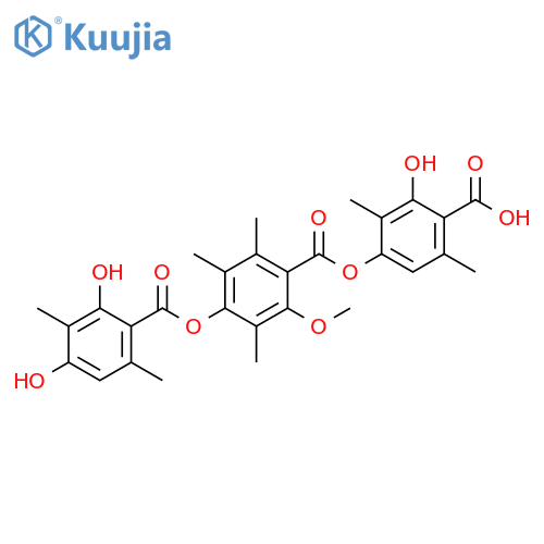 Benzoic acid,4-[(2,4-dihydroxy-3,6-dimethylbenzoyl)oxy]-2-methoxy-3,5,6-trimethyl-,4-carboxy-3-hydroxy-2,5-dimethylphenyl ester structure