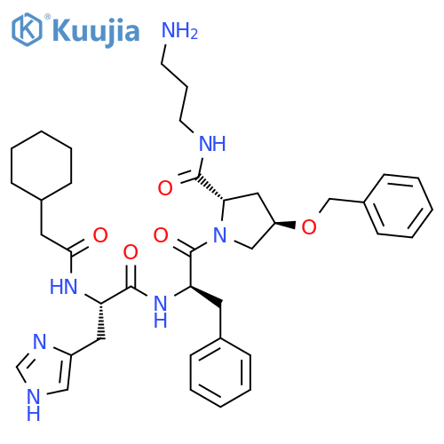 L-Prolinamide,N-(cyclohexylacetyl)-L-histidyl-D-phenylalanyl-N-(3-aminopropyl)-4-(phenylmethoxy)-, (4R)- structure