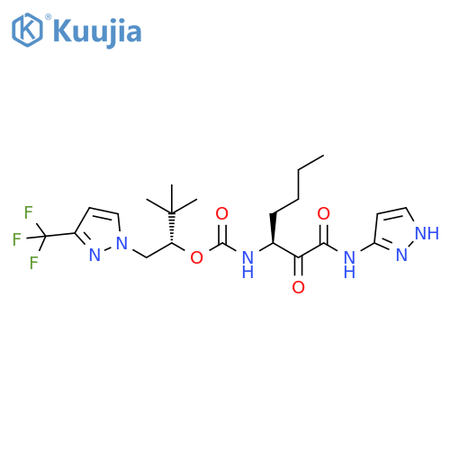 Carbamic acid, [(1S)-1-[oxo(1H-pyrazol-3-ylamino)acetyl]pentyl]-,(1S)-2,2-dimethyl-1-[[3-(trifluoromethyl)-1H-pyrazol-1-yl]methyl]propylester structure