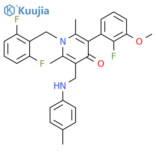 4(1H)-Pyridinone,1-[(2,6-difluorophenyl)methyl]-3-(2-fluoro-3-methoxyphenyl)-2,6-dimethyl-5-[[(4-methylphenyl)amino]methyl]- structure