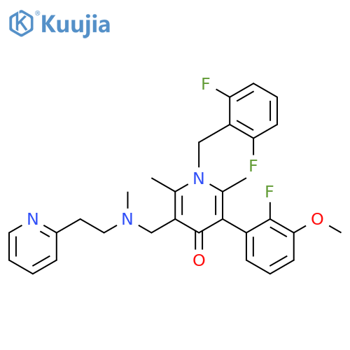 4(1H)-Pyridinone,1-[(2,6-difluorophenyl)methyl]-3-(2-fluoro-3-methoxyphenyl)-2,6-dimethyl-5-[[methyl[2-(2-pyridinyl)ethyl]amino]methyl]- structure
