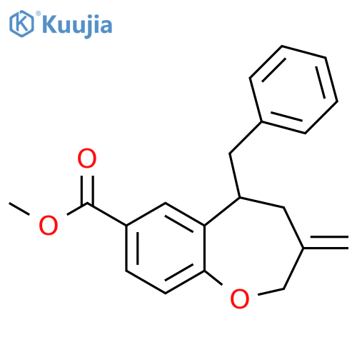 1-Benzoxepin-7-carboxylic acid,2,3,4,5-tetrahydro-3-methylene-5-(phenylmethyl)-, methyl ester structure