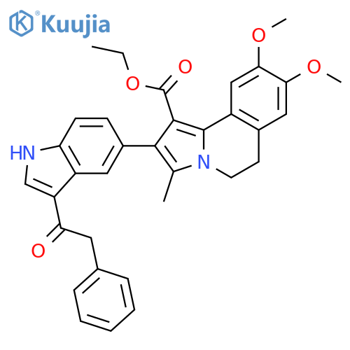 Pyrrolo[2,1-a]isoquinoline-1-carboxylic acid,5,6-dihydro-8,9-dimethoxy-3-methyl-2-[3-(phenylacetyl)-1H-indol-5-yl]-,ethyl ester structure