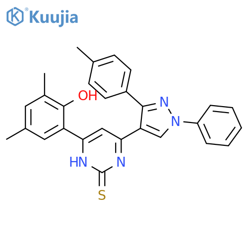 2(1H)-Pyrimidinethione,4-(2-hydroxy-3,5-dimethylphenyl)-6-[3-(4-methylphenyl)-1-phenyl-1H-pyrazol-4-yl]- structure