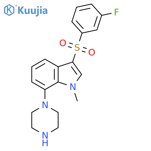 1H-Indole, 3-[(3-fluorophenyl)sulfonyl]-1-methyl-7-(1-piperazinyl)- structure