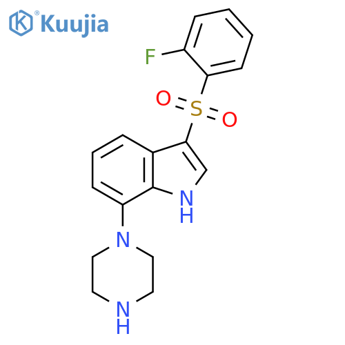 1H-Indole, 3-[(2-fluorophenyl)sulfonyl]-7-(1-piperazinyl)- structure