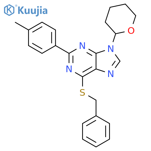 9H-Purine,2-(4-methylphenyl)-6-[(phenylmethyl)thio]-9-(tetrahydro-2H-pyran-2-yl)- structure