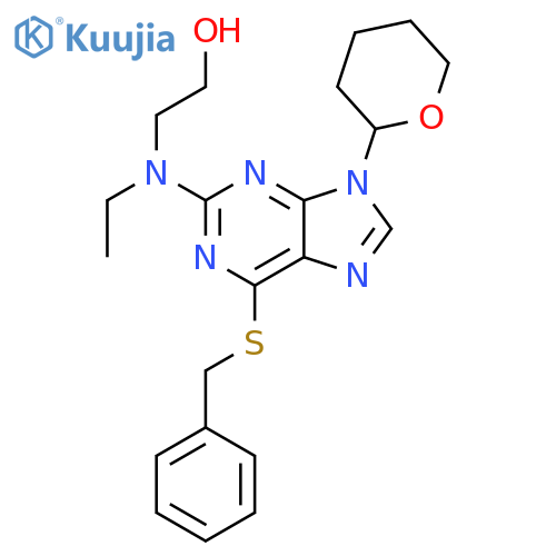 Ethanol,2-[ethyl[6-[(phenylmethyl)thio]-9-(tetrahydro-2H-pyran-2-yl)-9H-purin-2-yl]amino]- structure