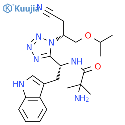 Propanamide,2-amino-N-[(1R)-1-[1-[(1R)-2-cyano-1-[(1-methylethoxy)methyl]ethyl]-1H-tetrazol-5-yl]-2-(1H-indol-3-yl)ethyl]-2-methyl- structure