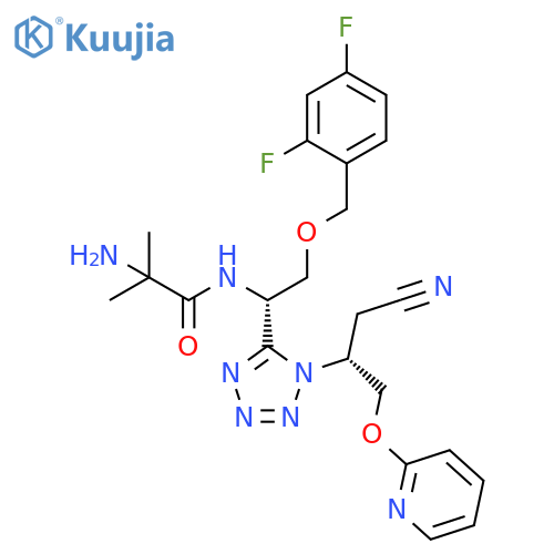 Propanamide,2-amino-N-[(1S)-1-[1-[(1R)-1-(cyanomethyl)-2-(2-pyridinyloxy)ethyl]-1H-tetrazol-5-yl]-2-[(2,4-difluorophenyl)methoxy]ethyl]-2-methyl- structure