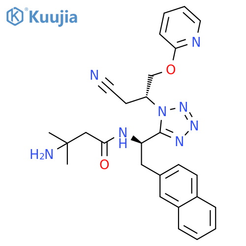 Butanamide,3-amino-N-[(1R)-1-[1-[(1R)-1-(cyanomethyl)-2-(2-pyridinyloxy)ethyl]-1H-tetrazol-5-yl]-2-(2-naphthalenyl)ethyl]-3-methyl- structure