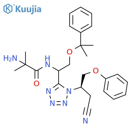 Propanamide,2-amino-N-[1-[1-[(1R)-1-(cyanomethyl)-2-phenoxyethyl]-1H-tetrazol-5-yl]-2-(1-methyl-1-phenylethoxy)ethyl]-2-methyl- structure