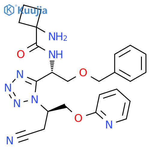 Cyclobutanecarboxamide,1-amino-N-[(1S)-1-[1-[(1R)-1-(cyanomethyl)-2-(2-pyridinyloxy)ethyl]-1H-tetrazol-5-yl]-2-(phenylmethoxy)ethyl]- structure