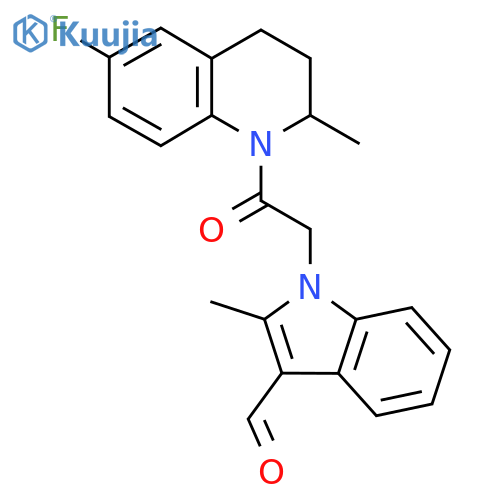 1-[2-(6-fluoro-2-methyl-3,4-dihydroquinolin-1(2H)-yl)-2-oxoethyl]-2-methyl-1H-indole-3-carbaldehyde structure