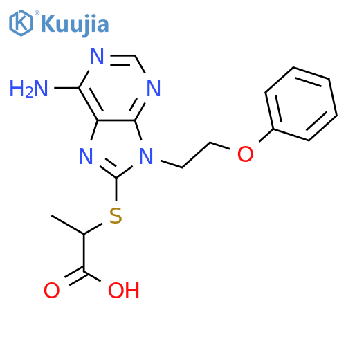 2-{[6-Amino-9-(2-phenoxyethyl)-9H-purin-8-yl]-thio}propanoic acid structure