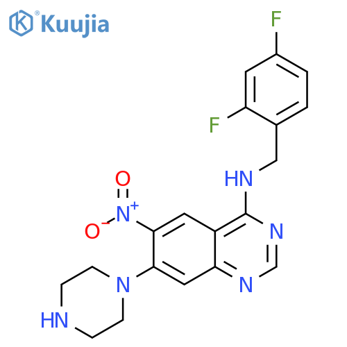4-Quinazolinamine,N-[(2,4-difluorophenyl)methyl]-6-nitro-7-(1-piperazinyl)- structure