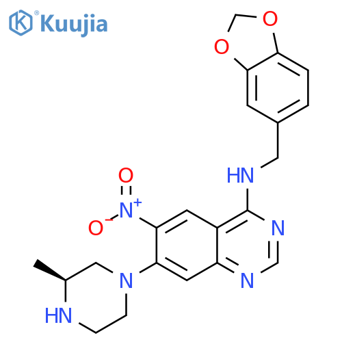 4-Quinazolinamine,N-(1,3-benzodioxol-5-ylmethyl)-7-[(3S)-3-methyl-1-piperazinyl]-6-nitro- structure