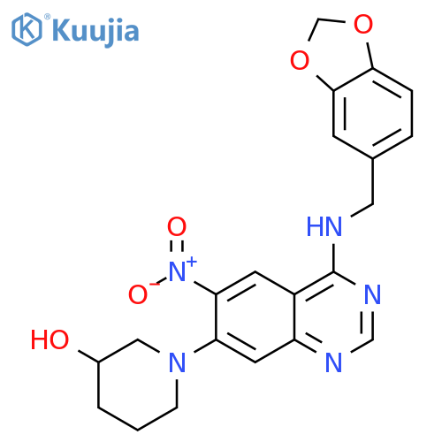 3-Piperidinol,1-[4-[(1,3-benzodioxol-5-ylmethyl)amino]-6-nitro-7-quinazolinyl]- structure