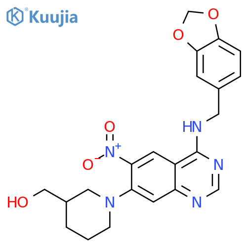 3-Piperidinemethanol,1-[4-[(1,3-benzodioxol-5-ylmethyl)amino]-6-nitro-7-quinazolinyl]- structure