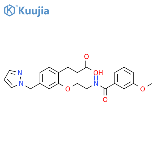 Benzenepropanoic acid,2-[2-[(3-methoxybenzoyl)amino]ethoxy]-4-(1H-pyrazol-1-ylmethyl)- structure
