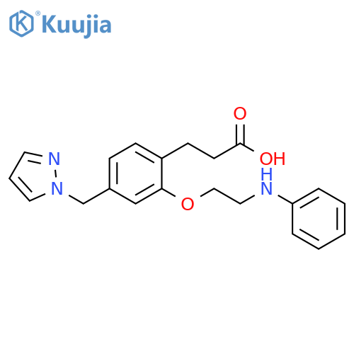 Benzenepropanoic acid,2-[2-(phenylamino)ethoxy]-4-(1H-pyrazol-1-ylmethyl)- structure