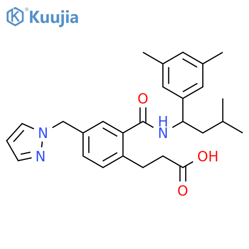 Benzenepropanoic acid,2-[[[1-(3,5-dimethylphenyl)-3-methylbutyl]amino]carbonyl]-4-(1H-pyrazol-1-ylmethyl)- structure