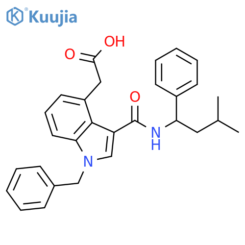 1H-Indole-4-acetic acid,3-[[(3-methyl-1-phenylbutyl)amino]carbonyl]-1-(phenylmethyl)- structure