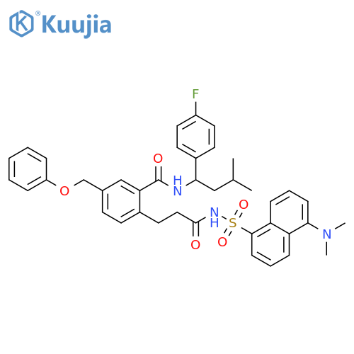 Benzenepropanamide,N-[[5-(dimethylamino)-1-naphthalenyl]sulfonyl]-2-[[[1-(4-fluorophenyl)-3-methylbutyl]amino]carbonyl]-4-(phenoxymethyl)- structure