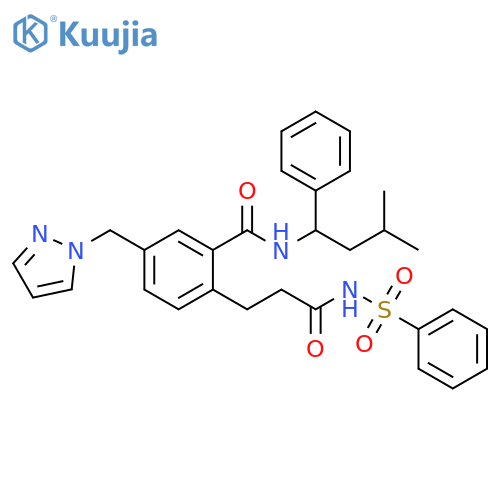 Benzenepropanamide,2-[[(3-methyl-1-phenylbutyl)amino]carbonyl]-N-(phenylsulfonyl)-4-(1H-pyrazol-1-ylmethyl)- structure