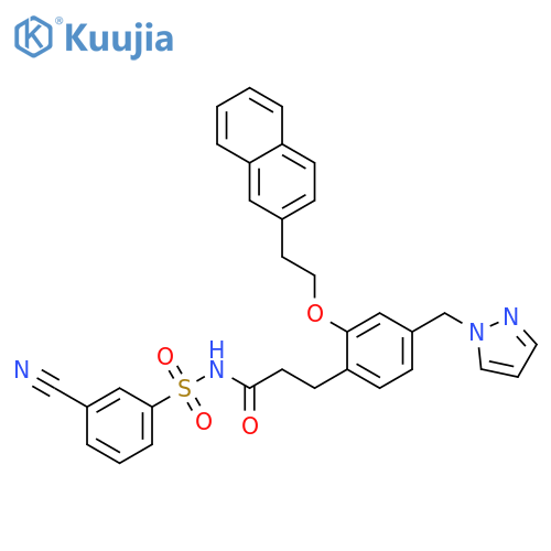 Benzenepropanamide,N-[(3-cyanophenyl)sulfonyl]-2-[2-(2-naphthalenyl)ethoxy]-4-(1H-pyrazol-1-ylmethyl)- structure